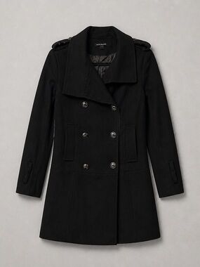Peppe Peluso Black Double-Breasted Peacoat with Epaulets